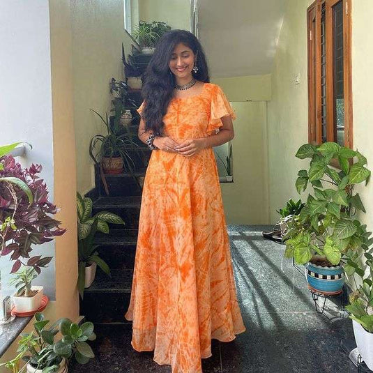 The Vendorvilla Flared Umbrella Print Anarkali Long Dress For Women - thevendorvilla