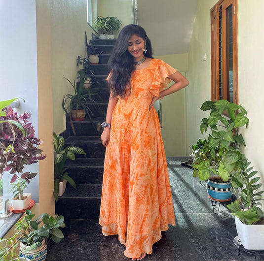 The Vendorvilla Flared Umbrella Print Anarkali Long Dress For Women - thevendorvilla