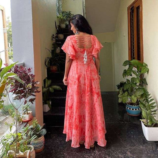 The Vendorvilla Flared Umbrella Print Anarkali Long Dress For Women - thevendorvilla