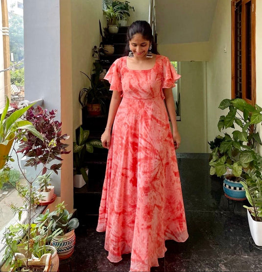 The Vendorvilla Flared Umbrella Print Anarkali Long Dress For Women - thevendorvilla