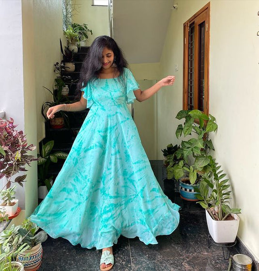 The Vendorvilla Flared Umbrella Print Anarkali Long Dress For Women - thevendorvilla
