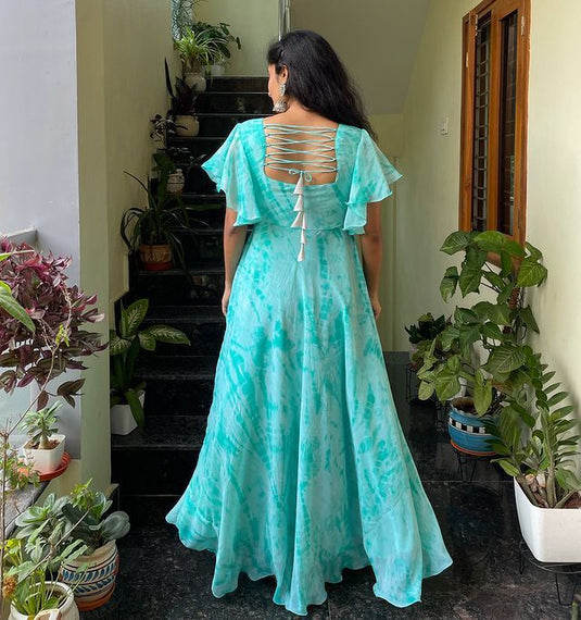 The Vendorvilla Flared Umbrella Print Anarkali Long Dress For Women - thevendorvilla