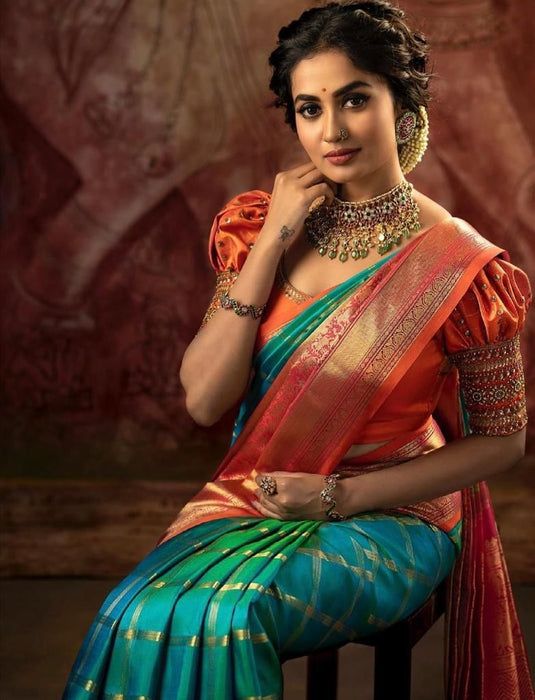 Beautiful Rich Pallu & Jaccquard Work On All Over Saree - thevendorvilla