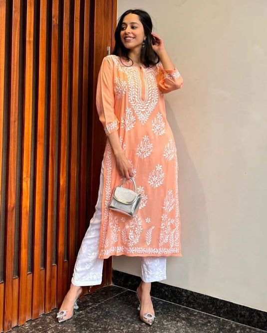 New Exclusive Rayon Chickenkari Embroidered Kurti Design