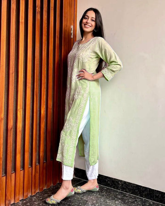 New Exclusive Rayon Chickenkari Embroidered Kurti Design