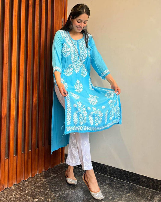 New Exclusive Rayon Chickenkari Embroidered Kurti Design