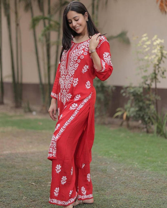 New Exclusive Rayon Embroidered Kurti Pant Pair Design