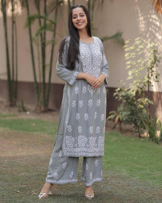 New Exclusive Rayon Embroidered Kurti Pant Pair Design