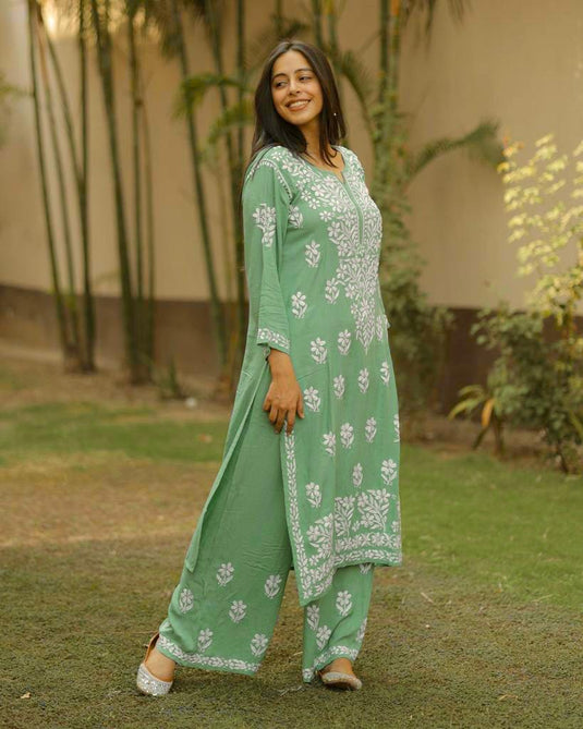 New Exclusive Rayon Embroidered Kurti Pant Pair Design