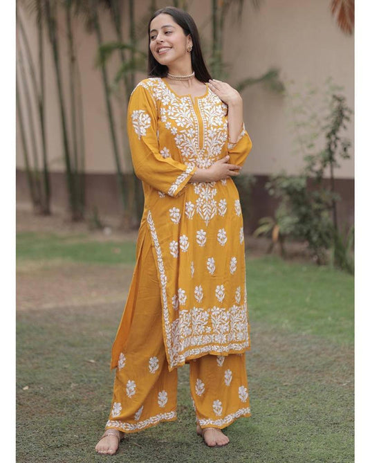 New Exclusive Rayon Embroidered Kurti Pant Pair Design