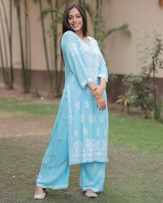New Exclusive Rayon Embroidered Kurti Pant Pair Design