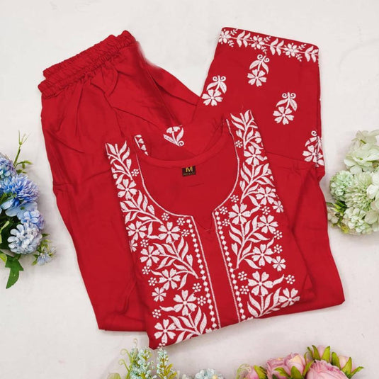 New Exclusive Rayon Embroidered Kurti Pant Pair Design