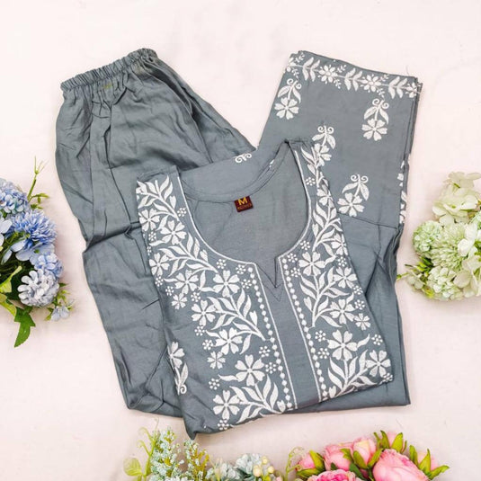 New Exclusive Rayon Embroidered Kurti Pant Pair Design