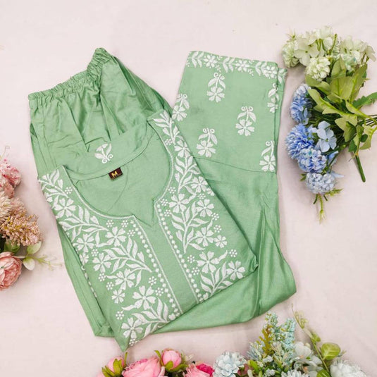 New Exclusive Rayon Embroidered Kurti Pant Pair Design
