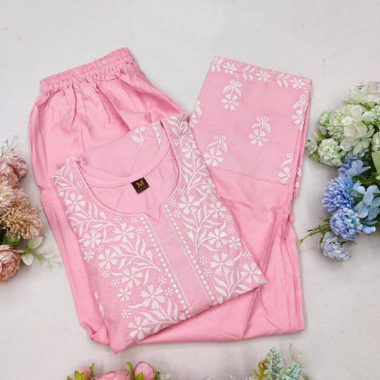 New Exclusive Rayon Embroidered Kurti Pant Pair Design