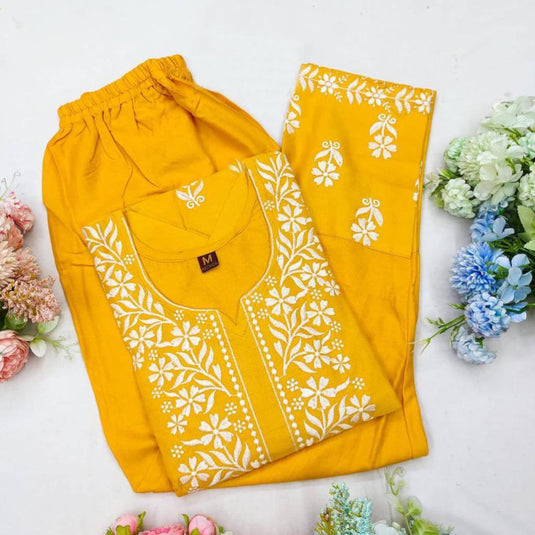 New Exclusive Rayon Embroidered Kurti Pant Pair Design