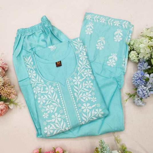 New Exclusive Rayon Embroidered Kurti Pant Pair Design