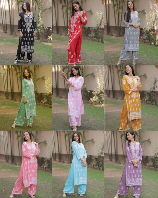 New Exclusive Rayon Embroidered Kurti Pant Pair Design