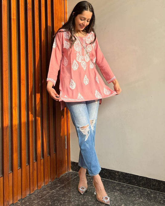 Rayon With Chikankari Embroidery Work Short Kurti