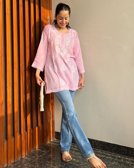Rayon With Chikankari Embroidery Work Short Kurti