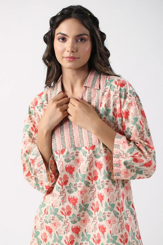 Chic Pink Flower Printed Cotton Co Ord Sets - thevendorvilla