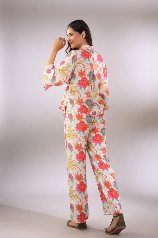 Elevate your wardrobe Cotton Printed Off White Co-ord Set - thevendorvilla