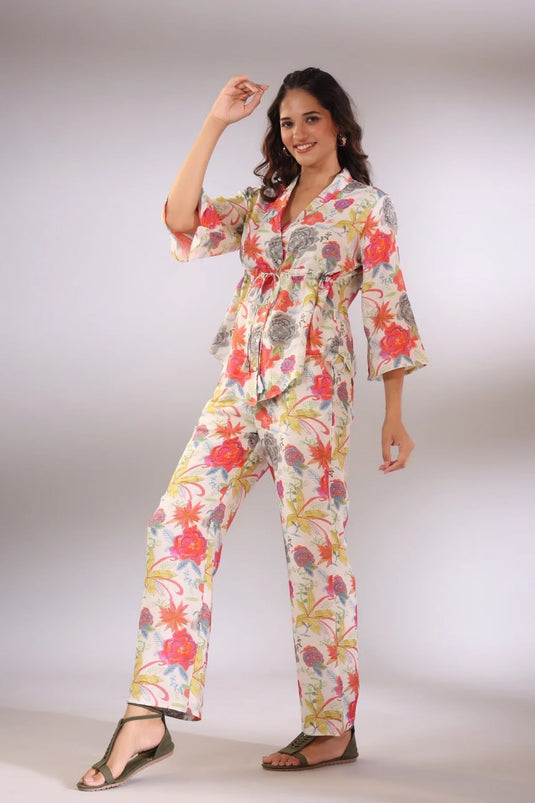 Elevate your wardrobe Cotton Printed Off White Co-ord Set - thevendorvilla