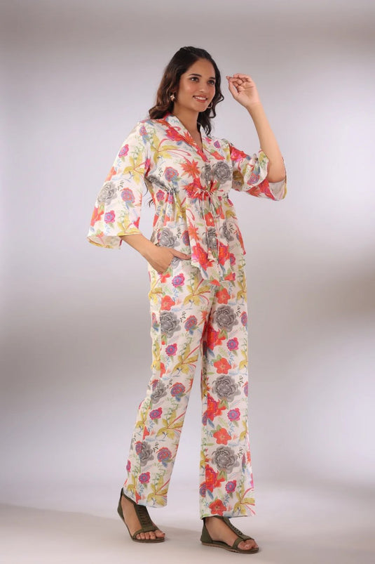 Elevate your wardrobe Cotton Printed Off White Co-ord Set - thevendorvilla