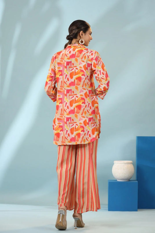 Vibrant Felicity On Cotton Bland Silk Co-Ord Set - thevendorvilla