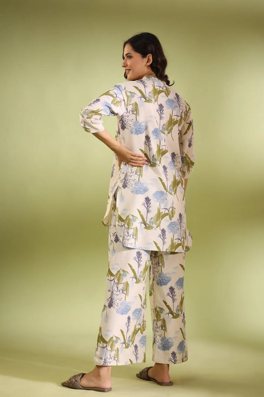 Off White Printed Cotton Top and Plazzo Set - thevendorvilla