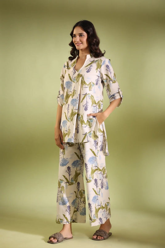 Off White Printed Cotton Top and Plazzo Set - thevendorvilla