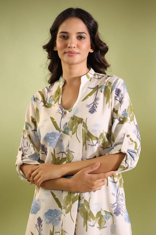 Off White Printed Cotton Top and Plazzo Set - thevendorvilla