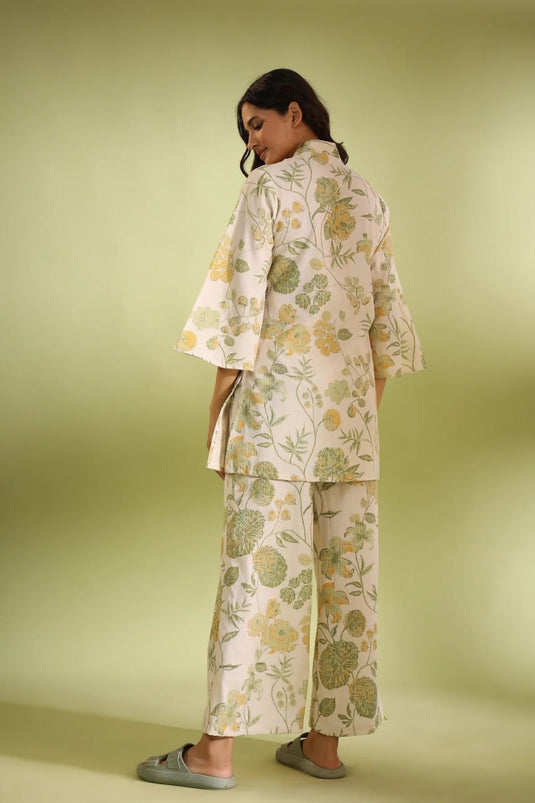 Cotton Bland Off White Printed Cotton Top and Plazzo Set - thevendorvilla