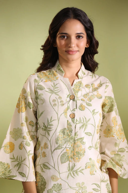 Cotton Bland Off White Printed Cotton Top and Plazzo Set - thevendorvilla