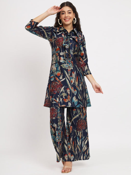 Women's Cotton Regular Fit Floral Printed Top and Plazzo Co-ord Set - thevendorvilla