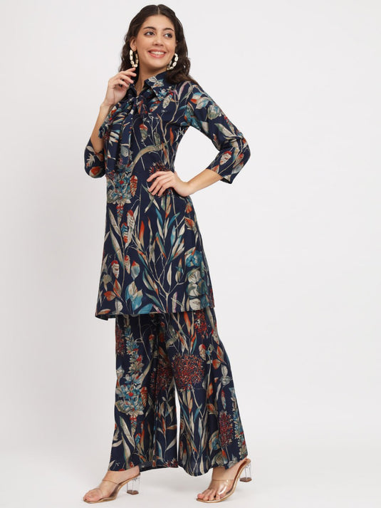 Women's Cotton Regular Fit Floral Printed Top and Plazzo Co-ord Set - thevendorvilla