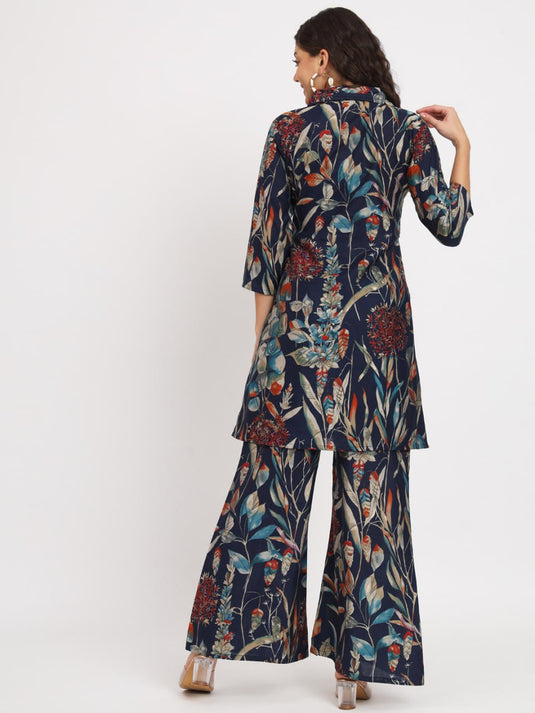 Women's Cotton Regular Fit Floral Printed Top and Plazzo Co-ord Set - thevendorvilla