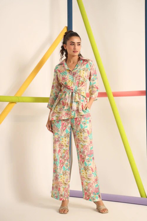 Fancy Printed Multi Color Co Ord Set - thevendorvilla